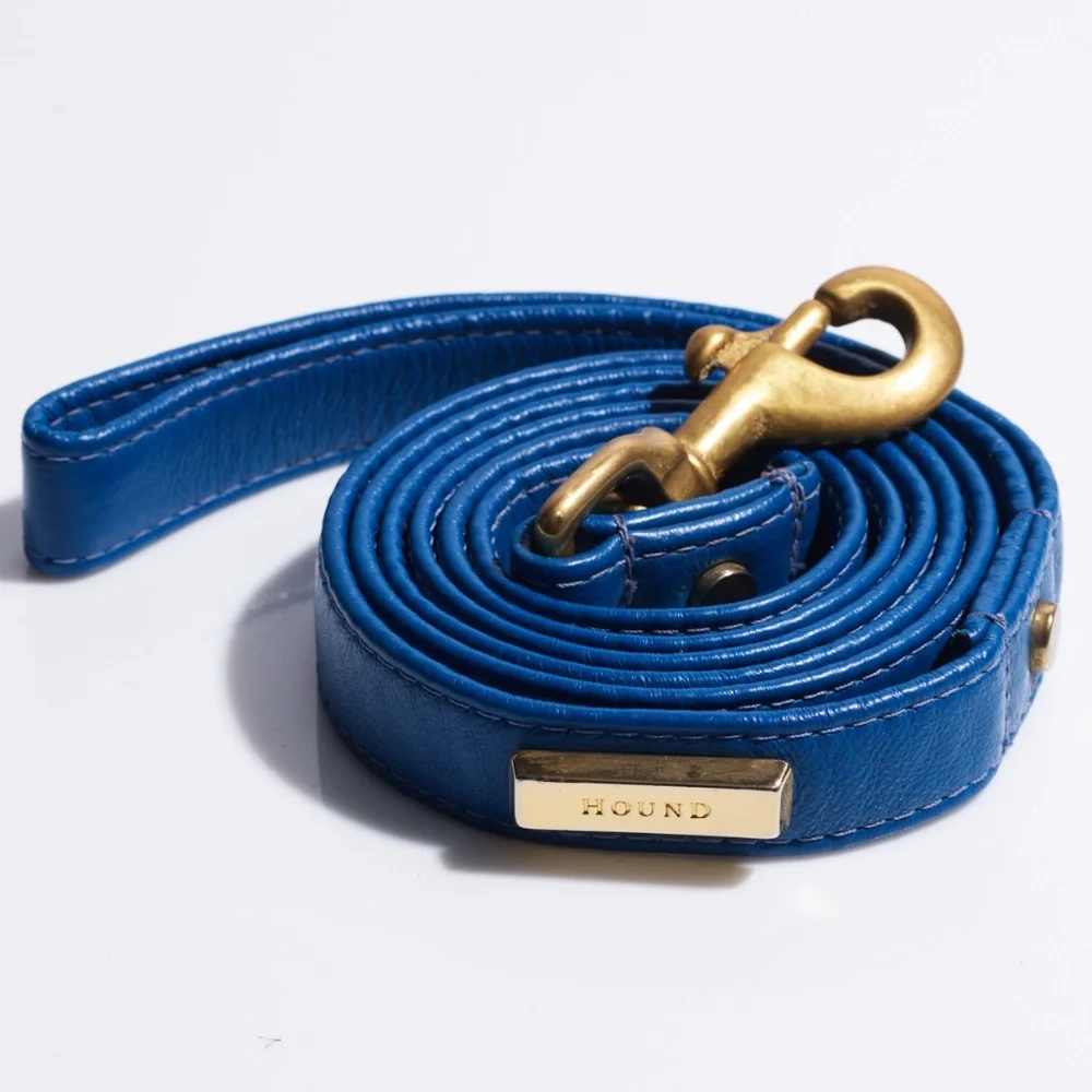 Hound Collection Leather Dog Leash Genuine Leather Gold Bar Logo